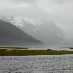 head of lisianski inlet-Hunkydory anchored in the fog