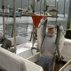 part of his catch being readied for shipment out by float plane