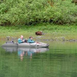 Jo-lee and I in mokai by bear.  sailboating couple we met took photo of us with our camera