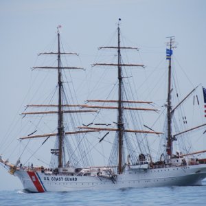 Media 'USCG Cutter EADEL heading north, enroute to Baltimore, MD to join other 'tall ships' from OPSAIL 2012, Norfolk, VA..' in album 'Fixed Bridge  on north end of Chesapeake Bay Bridge Tunnel. Approximately 17 miles north of Va. Beach, VA entrance.'