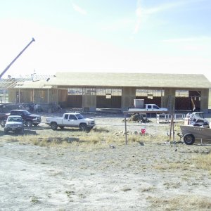 Garage roof on,  the house roof begins.