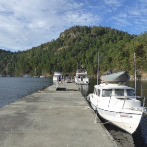 Media 'Tied up to the float at Bedwell Harbour for Sunday night' in album '6 AM departure from Prideaux Haven'