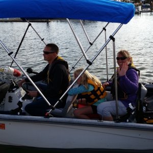 Greg, Cindi & Aven in Cindi\'s new dingy 2017