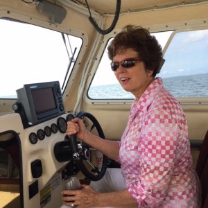 Nancy at helm off St George Island