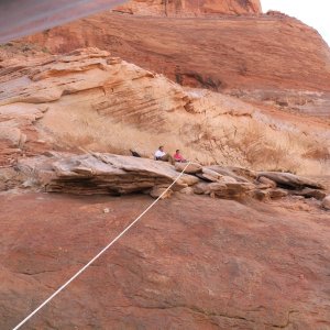 Jay and Jody solving the world's problems in Forbidden Canyon.