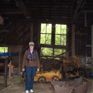 Jolee in one of two remaining buildings left from the 5000 people around the old Chichagof gold mine site.  This was the maintenance shop