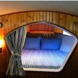 Interior pine vee berth forward