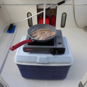 Making breakfast on the Coleman stove Monday morning Oct 10th.
