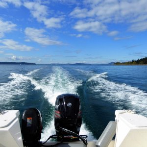 Typical cruise at 3000 rpm and 11 knots. When not in a hurry, this is a nice speed even when flat calm!