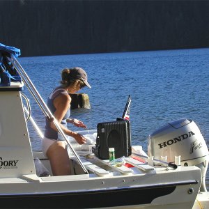 Terri cooking supper on her sunning platform