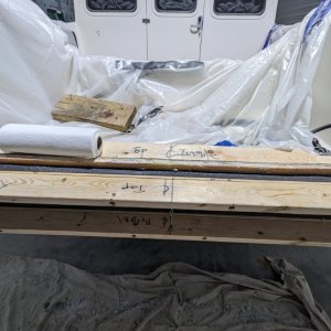The light 3/8\" shims allowed for the ~1/4\" outside glass and a light 1/8\" of epoxy and microfiber paste.