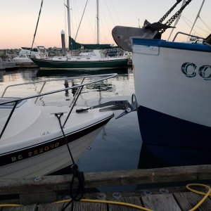 This guy woke us up at 5:30 am. Trying to get into a dock opening in front of us. No damage to our boat, just banged my anchor more than twice.