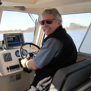Media 'This is one happy captain at the helm on our first trip up the intercoastal waterway north of Apalachicola' in album 'Needed a new truck to tow the Tomcat :-)'