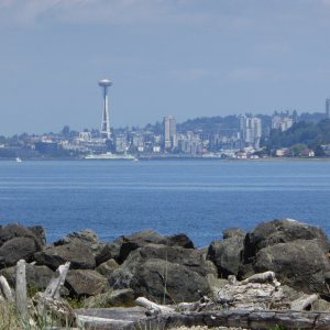 View of Alki Point, Elliott Bay, and Seattle from Blake Island
