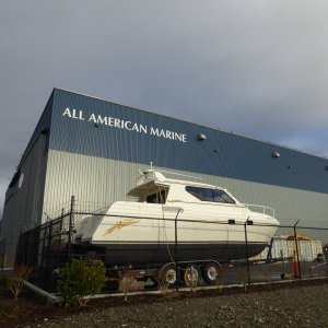 Amerikat in front of All American Marine new facility