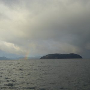 Bit of a squall up norht between Lummi and Orcas...hope it just stays up there. Vendovi in the foreground. Rain clouds so thick you can't even see Lummi or Orcas.