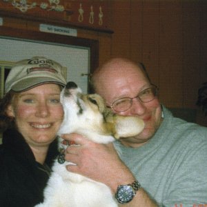 (R/J): Laurie & Scott (of C-Puffin) with their new addition to the C-Dory family, a Corgi named Bella.