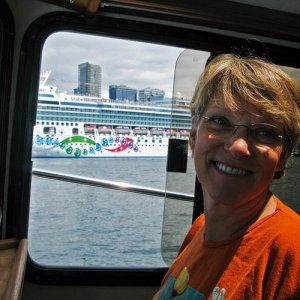 Vicki - happy at the helm