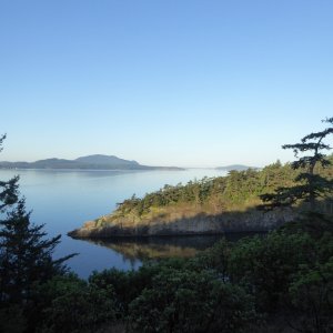 Looking across Snoring Bay towards Orcas Sunday morning at sunrise