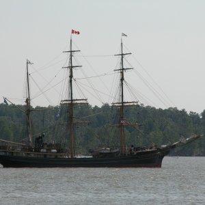 Visiting tall ship, PICTON CASTLE, as seen from the Jamestown Ferry on the James River. She is awaiting the 2007 Norfolk Harborfest Tall Ship Parade, the first weekend of June.