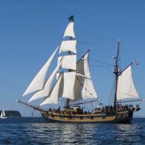 Media 'The Lady Washington, official tall ship of our state, giving rides in Sequim Bay.' in album 'Sure a good thing the tide is headed homeward too, or he wouldn't be making much progress.  Beautiful Blue.'