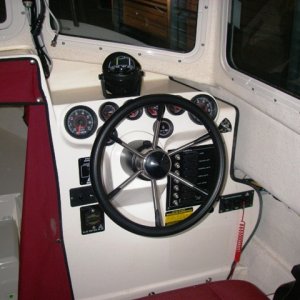 The helm (minus the GPS, radar, and radio - all stored away for winter).
