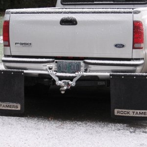 Protection from rocks and debris, these are fully adjustable from dually to ranger size. Each measures two feet wide, I placed them directly behind each wheel.