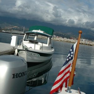 Looking aft from Islander out at Gizmo