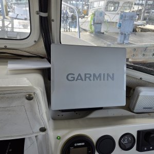 This Garmin unit interfaces with the VHF radio and fusion stereo