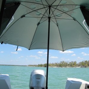 Sport Brella as a Bimini at anchor
