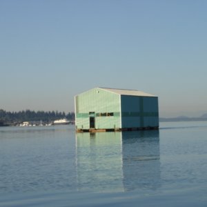 11 Sept Boathouse being moved in B'Ham Bay