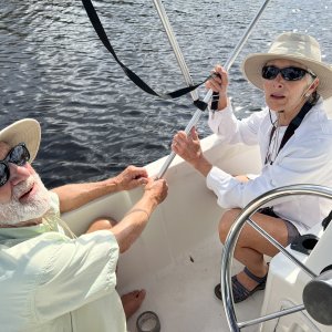 Peter and Becky repair our Caracal Bimini with.... Duct Tape!
They were our saviors!
