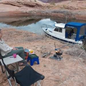 Waiting for dinner.  Tonight's special is poached fish (chef's choice) with cornbread.