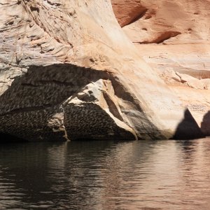 A little breeze makes a "snake-skin" reflection on an overhang.  I should have made a video here.
