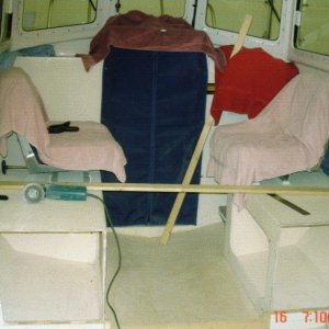 June 2005: Bulkhead project: Cut off the ends of the port & starboard lockers.