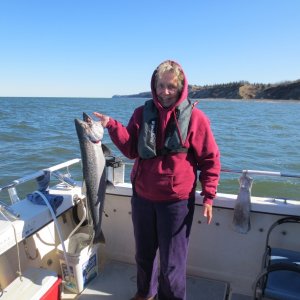 Media '1st Mate and her "White" king salmon on the Dory. June 2013' in album 'High Tide; 
1983 22' Angler(Classic)'