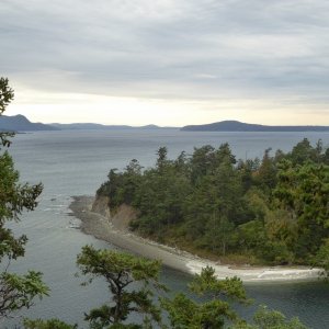 Brock and I hiked the Fox Cove Ridge Trail during the wind storm. Looking across to Little Sucia here.