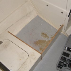 Box Seat cut away to be rebuilt. Dinette table cut in half