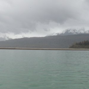 The chart showed a channel 44 feet deep channel through this totally filled with glacier silt area around what used to be an island in the right of the image.