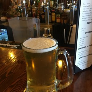 Enjoying a pilsner at Zacks, about the only place still open at 6:00 PM on a Tuesday.