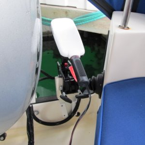 Vlock used to quick-mount emergency motor (carried for dinghy anyway)

More steerage abilily than travel ability and would at least provide some control while waiting on help.
