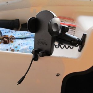 Ram mount with power for Cindie's smartphone co-pilot "chartplotter"