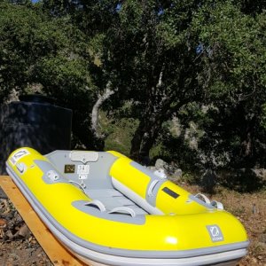 Our new lightweight  Zodiac, we just painted it with bouy-coat for uv protection and visibility, this time we are trying yellow.