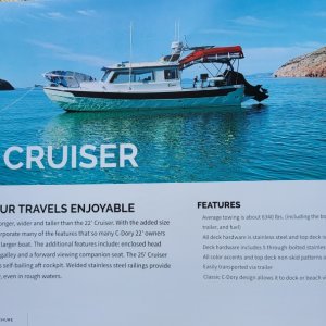 Media 'Sierra down in the Sea of Cortez last year, Dana\'s photo she submitted was selected for the new C-dory brochure' in album 'The big red rig,
1 ton diesel, perfect for the R25 Tug but overkill for a CD 25 but decent towing mileage (between 12 and 16 depending on the terrain) and will crest any pass at the speed limit (900 ft lbs of torque)and only need the exaust brake all the way down.(heavier duty trucks may have the same engine power as lighter dutys but have WAY more powerful brakes, and on this truck I have seen up to 90hp of exaust brake hold back and will hold us to under 60mph on the steepest downgrades with the CD25) also only the 1 ton comes with the Aisin trans that won't overheat when towing.'
