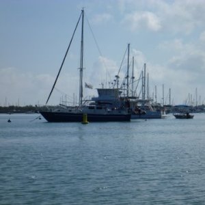 Boot Key Harbor notice the rows of boats on mooring balls. Great shopping and anything you need is available in Marathon which even has an airport that can take small jets