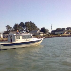 C-Song tying up in Oyster, VA harbor