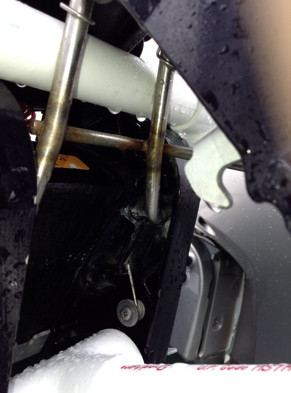 01 Our Tohatsu 9.8 engine tilt stopper bent, preventing us from being able to keep the engine tilted out of the water.  This is a major problem for us, because the engine has to be tilted while underway, as well as to be tilted for placement on the boat storage rack.  In my opinion, this is a poor engineering design feature, because there is only one support point in the assembly.  The obvious solution from an engineering standpoint is to have two support points.  In my opinion, this is too heavy a motor to have only one support point.