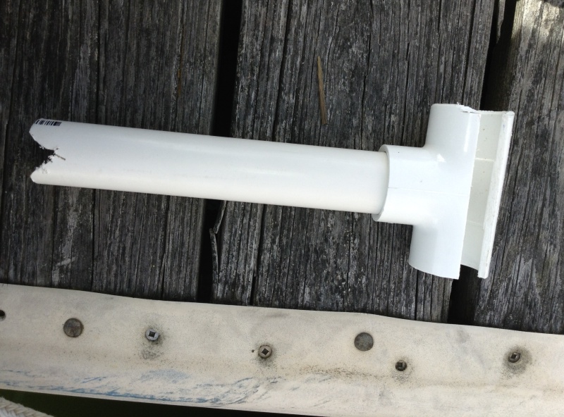 02 After spending $52 for the mechanic to bend the bracket back into place and only see it fail again, it became apparent that ordering a new bracket would result in the same issue over time.  So I constructed a 3/4" diameter PVC T-Support.
