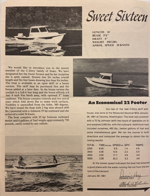 1983 C-Dory brochure, Sweet Sixteen