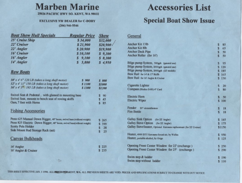 1996 C-Dory Accessories List
Seattle Boat Show